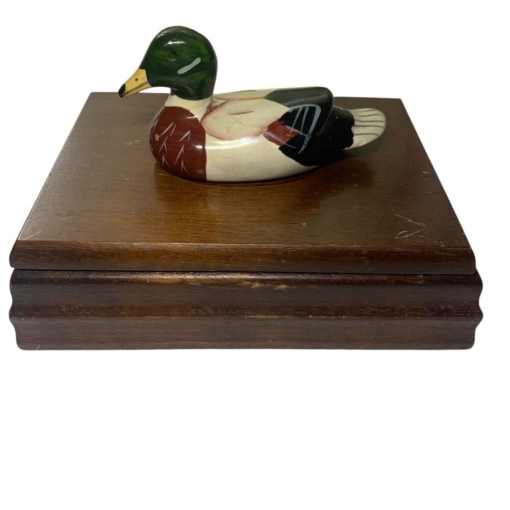 Vintage Albert E Price Mallard Decoy Duck Wood Playing Card Box Trinket Box